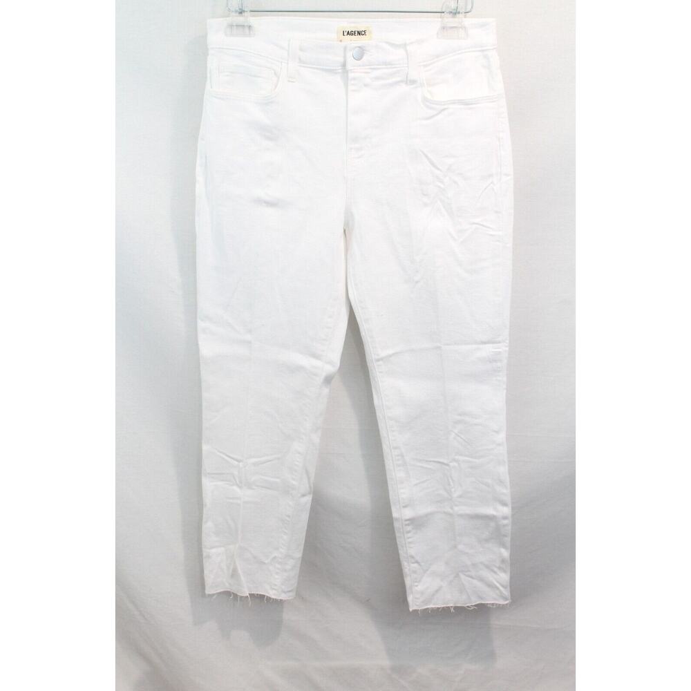 L'Agence Womens Sada Cropped Slim High Rise Jeans size 29 White Denim Raw Hem